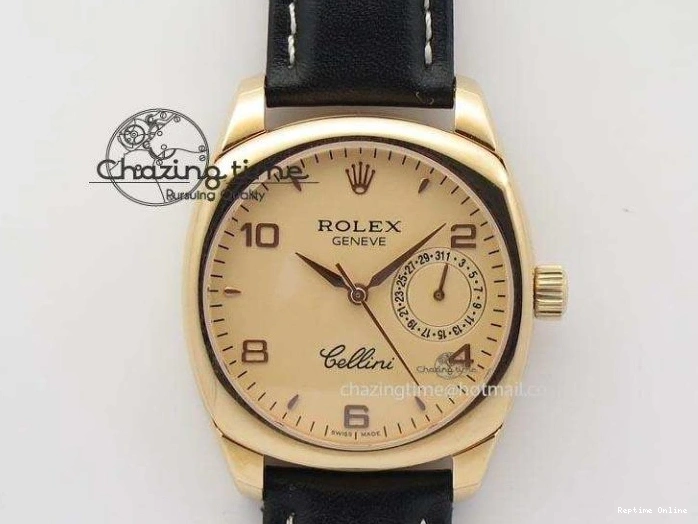 0421 EyeCatching Cellini Date RG Rose Gold Dial Numeral Markers On Black Leather Strap A 3884